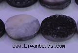 CAG8197 7.5 inches 18*25mm oval black plated druzy agate beads