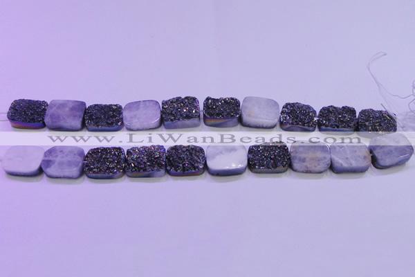 CAG8244 Top drilled 15*20mm rectangle rainbow plated druzy agate beads