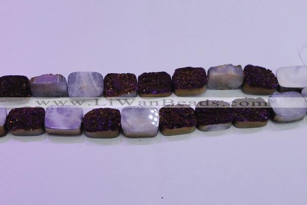 CAG8255 Top drilled 18*25mm rectangle purple plated druzy agate beads