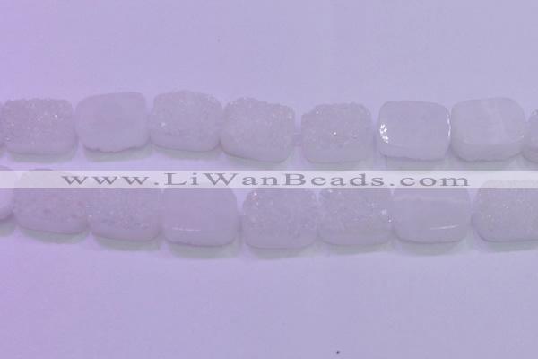 CAG8260 Top drilled 20*30mm rectangle white plated druzy agate beads