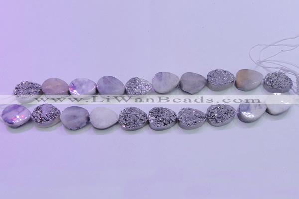 CAG8302 7.5 inches 15*20mm teardrop silver plated druzy agate beads