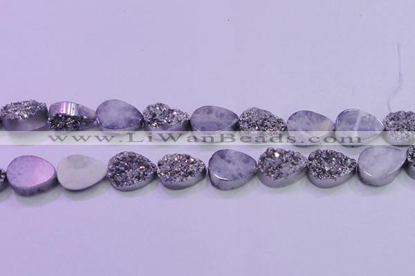 CAG8312 7.5 inches 18*25mm teardrop silver plated druzy agate beads