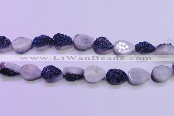 CAG8316 7.5 inches 18*25mm teardrop blue plated druzy agate beads