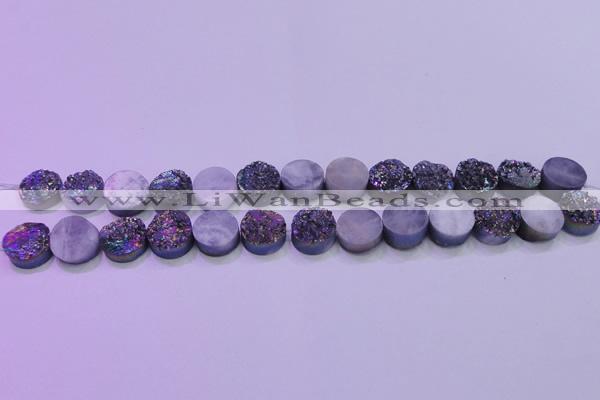 CAG8344 7.5 inches 12mm coin rainbow plated druzy agate beads