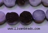 CAG8355 7.5 inches 14mm coin purple plated druzy agate beads