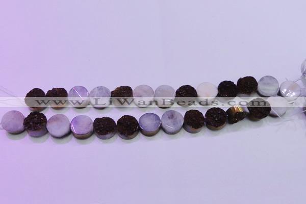 CAG8355 7.5 inches 14mm coin purple plated druzy agate beads