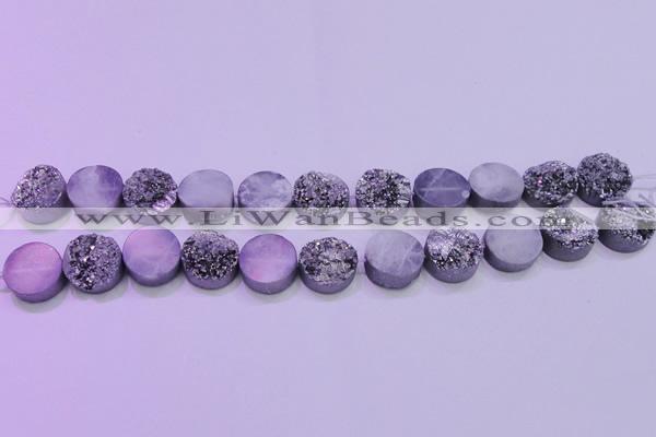 CAG8372 7.5 inches 18mm coin silver plated druzy agate beads