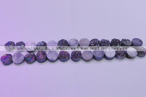 CAG8374 7.5 inches 18mm coin rainbow plated druzy agate beads