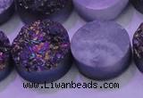 CAG8394 7.5 inches 25mm coin rainbow plated druzy agate beads