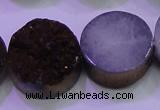 CAG8395 7.5 inches 25mm coin purple plated druzy agate beads