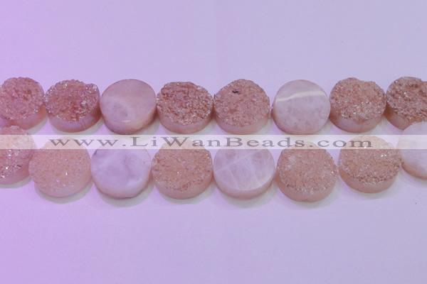 CAG8401 7.5 inches 30mm coin champagne plated druzy agate beads