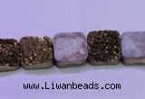 CAG8421 7.5 inches 12*12mm square gold plated druzy agate beads