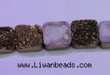 CAG8422 7.5 inches 14*14mm square gold plated druzy agate beads