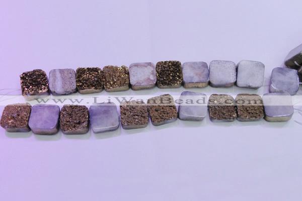 CAG8424 7.5 inches 18*18mm square gold plated druzy agate beads