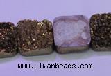 CAG8426 7.5 inches 22*22mm square gold plated druzy agate beads