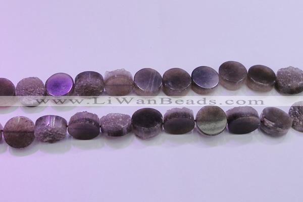 CAG8434 15.5 inches 18mm coin grey druzy agate gemstone beads