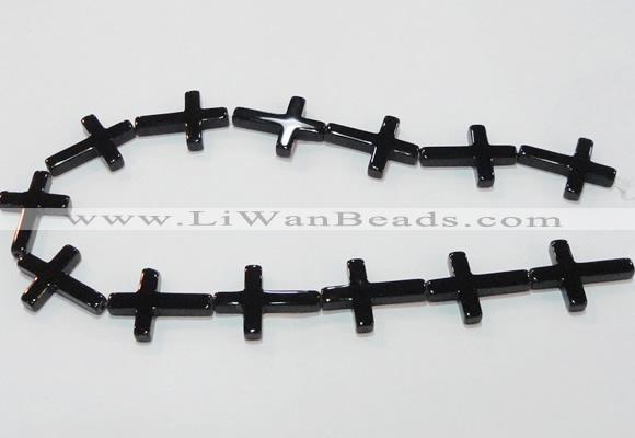 CAG8570 15.5 inches 22*30mm cross black agate gemstone beads