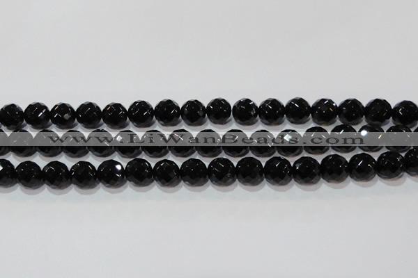 CAG8614 15.5 inches 14mm faceted round black agate gemstone beads