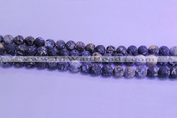 CAG8653 15.5 inches 10mm round matte blue ocean agate beads