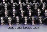 CAG8855 15.5 inches 6mm faceted round agate with rhinestone beads