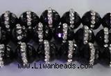 CAG8856 15.5 inches 8mm faceted round agate with rhinestone beads