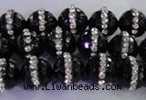 CAG8857 15.5 inches 10mm faceted round agate with rhinestone beads