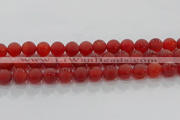 CAG8908 15.5 inches 8mm round matte red agate beads wholesale