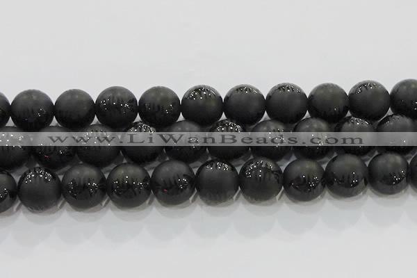 CAG8922 15.5 inches 12mm round matte black agate beads wholesale