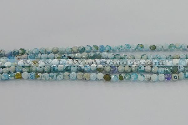 CAG8936 15.5 inches 4mm faceted round fire crackle agate beads