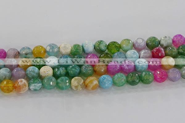 CAG8957 15.5 inches 10mm faceted round fire crackle agate beads