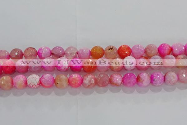 CAG8964 15.5 inches 8mm faceted round fire crackle agate beads