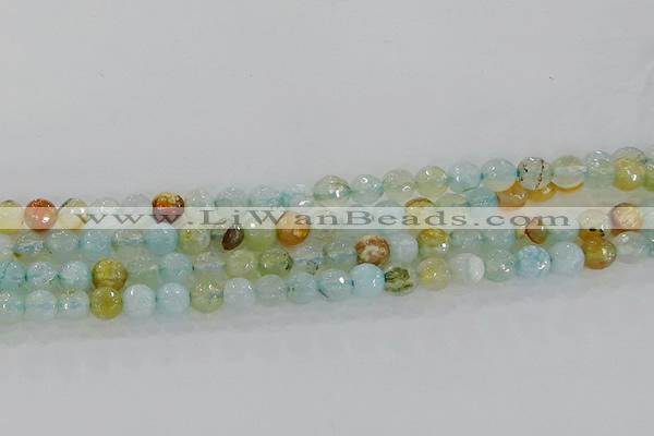 CAG8994 15.5 inches 6mm faceted round fire crackle agate beads