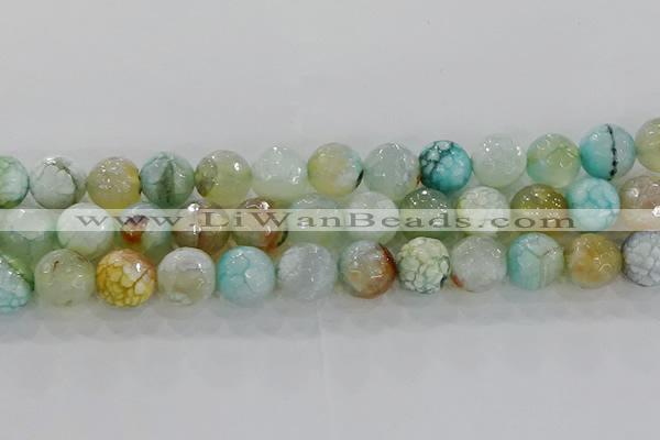 CAG8997 15.5 inches 12mm faceted round fire crackle agate beads