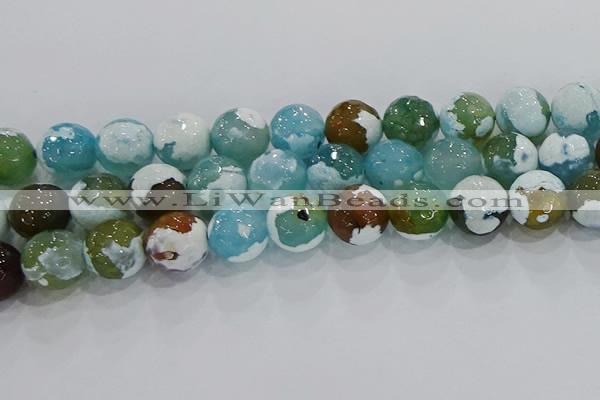 CAG9004 15.5 inches 14mm faceted round fire crackle agate beads