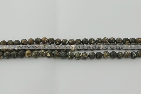 CAG9381 15.5 inches 6mm round matte turritella agate beads