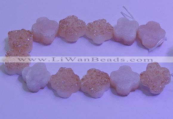 CAG9421 7.5 inches 16*16mm flower champagne plated druzy agate beads