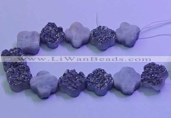 CAG9422 7.5 inches 16*16mm flower silver plated druzy agate beads