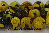 CAG9454 15.5 inches 12mm faceted round fire crackle agate beads