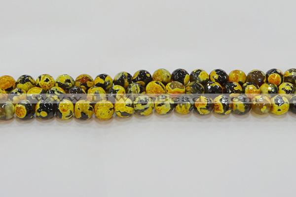 CAG9454 15.5 inches 12mm faceted round fire crackle agate beads