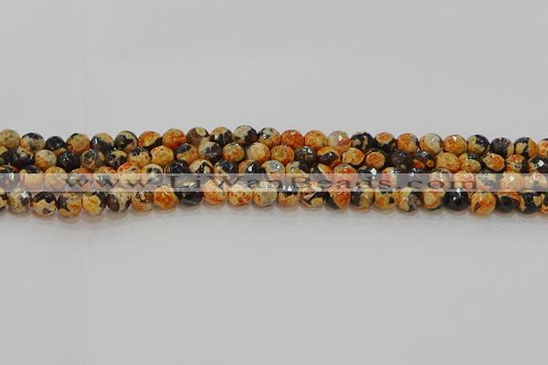 CAG9456 15.5 inches 6mm faceted round fire crackle agate beads