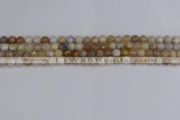 CAG9853 15.5 inches 6mm faceted round ocean fossil agate beads