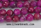 CAG9875 15.5 inches 4mm faceted round fuchsia crazy lace agate beads