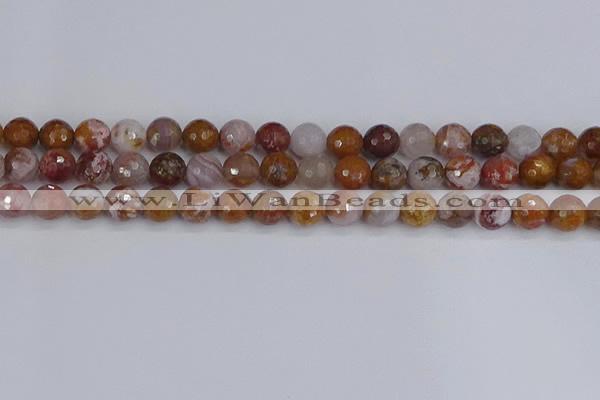 CAG9912 15.5 inches 8mm faceted round red moss agate beads