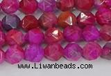 CAG9951 15.5 inches 6mm faceted nuggets fuchsia crazy lace agate beads