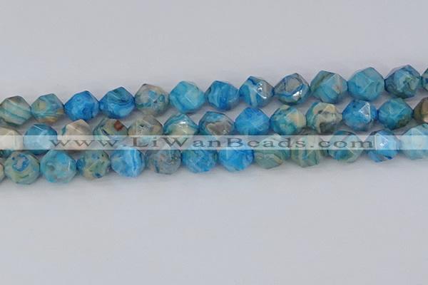 CAG9960 15.5 inches 12mm faceted nuggets blue crazy lace agate beads