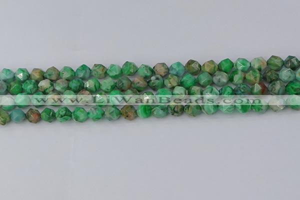 CAG9963 15.5 inches 6mm faceted nuggets green crazy lace agate beads