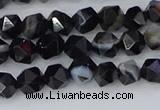 CAG9981 15.5 inches 6mm faceted nuggets black line agate beads