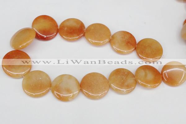 CAJ167 15.5 inches 30mm flat round red aventurine jade beads