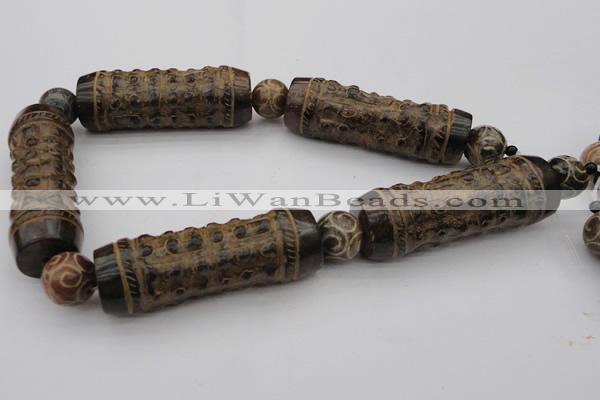 CAL01 14.5 inches 20*60mm carved drum agalmatolite beads