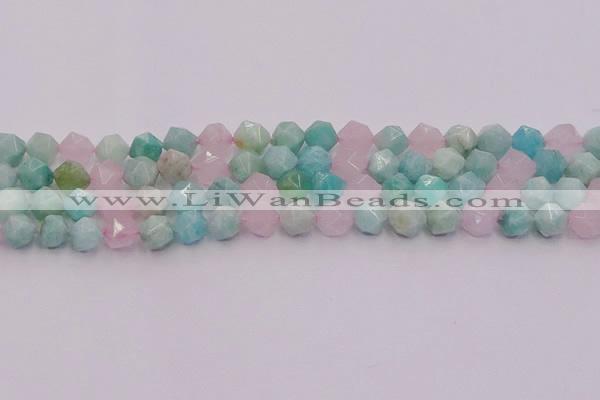 CAM1443 15.5 inches 10mm faceted nuggets amazonite & rose quartz beads